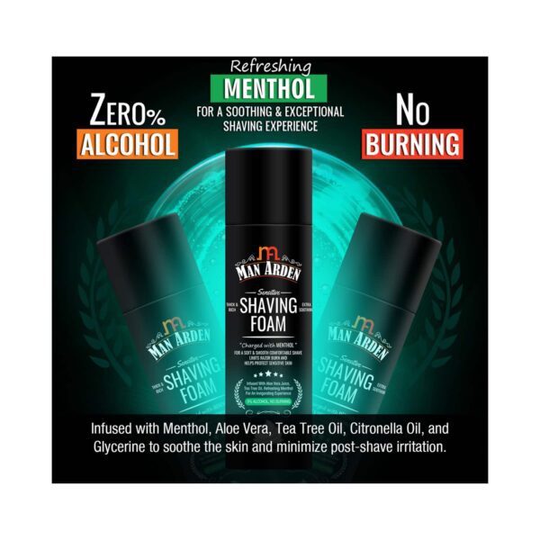 Man Arden Shaving Foam For Sensitive Skin Charged With Menthol, Aloe Vera & Tea Tree (200g) - Man Arden