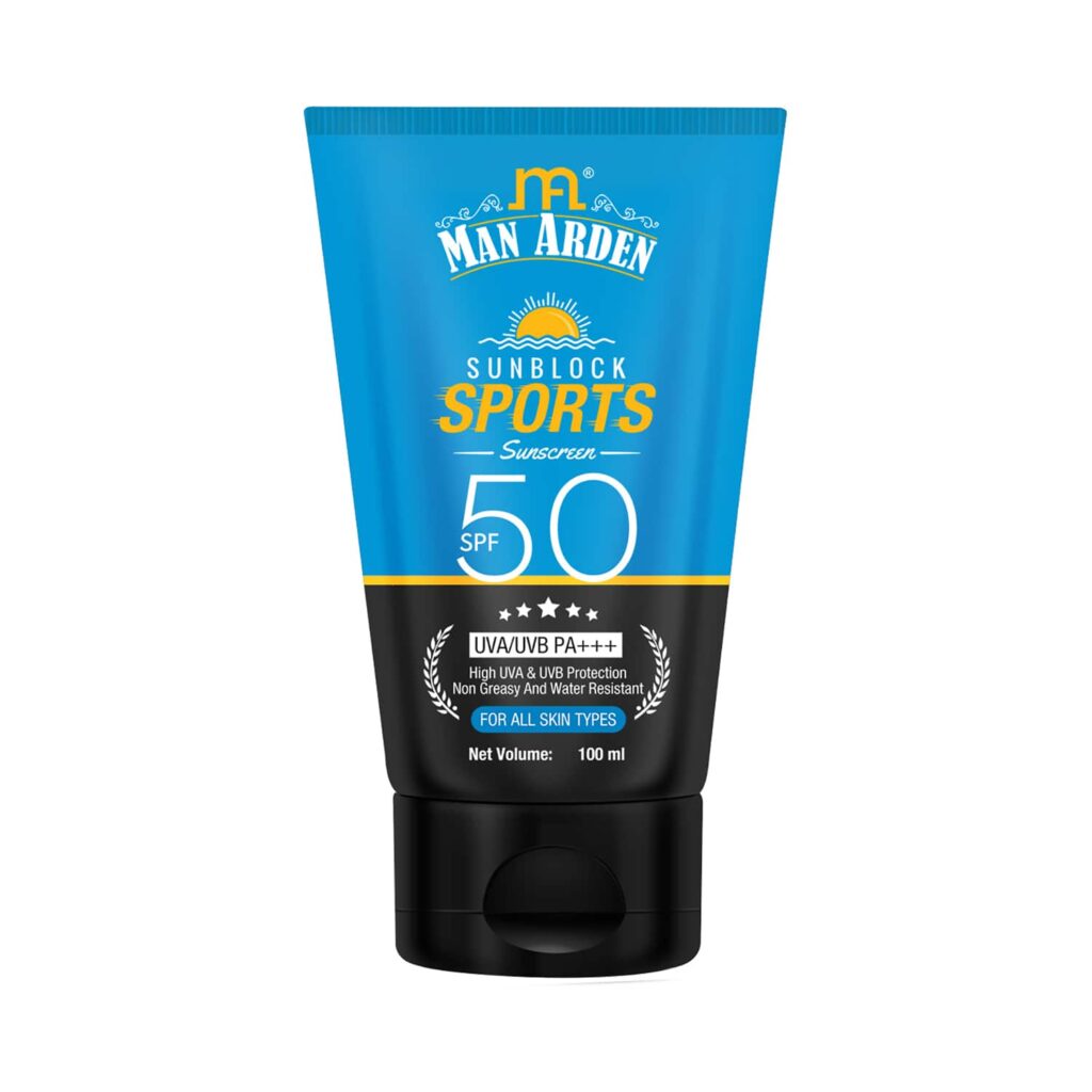 Man Arden Sun Block Sports Sunscreen SPF 50 UVA/UVB PA+++ With Non Greasy And Water Resistant (100ml) - Man Arden