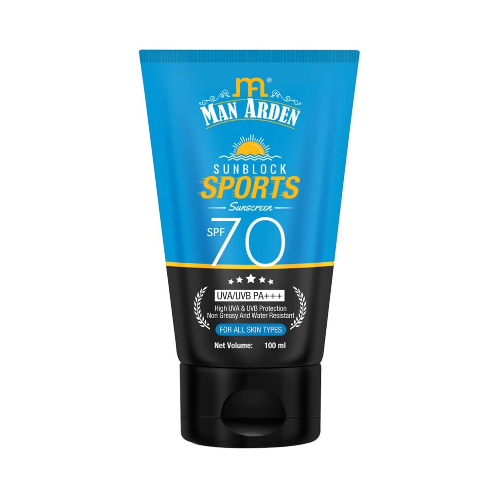 Man Arden Sun Block Sports Sunscreen SPF 70 UVA/UVB PA+++ With Non Greasy And Water Resistant (100ml) - Man Arden