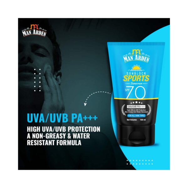 Man Arden Sun Block Sports Sunscreen SPF 70 UVA/UVB PA+++ With Non Greasy And Water Resistant (100ml) - Man Arden