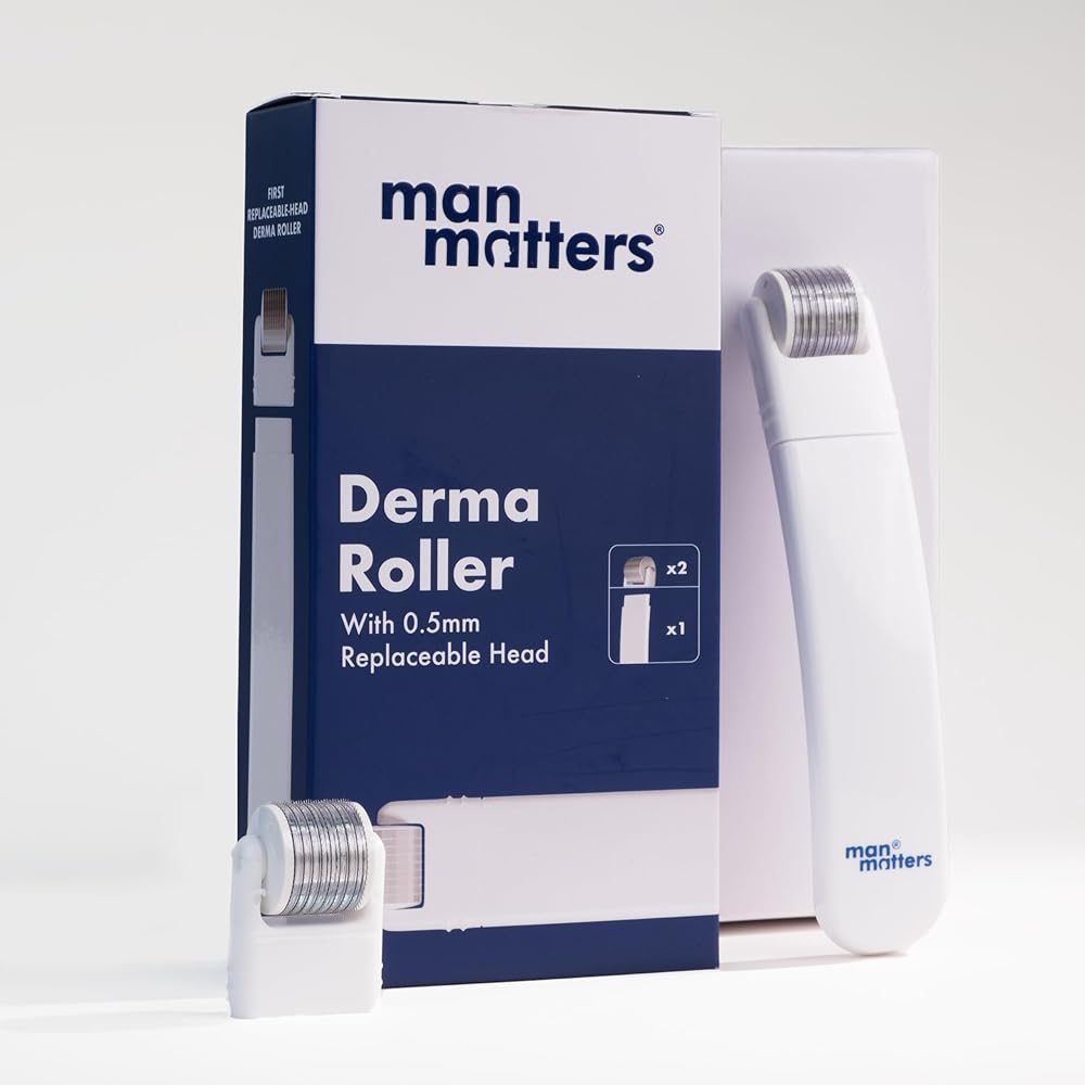 Man Matters 2-In-1 Derma Roller For Hair & Beard | 540 Micro 0.5mm Titanium Alloy Needles | Replaceable Head | Stimulates Hair Follicles | Provides Hair & Beard Growth | Safe &...
