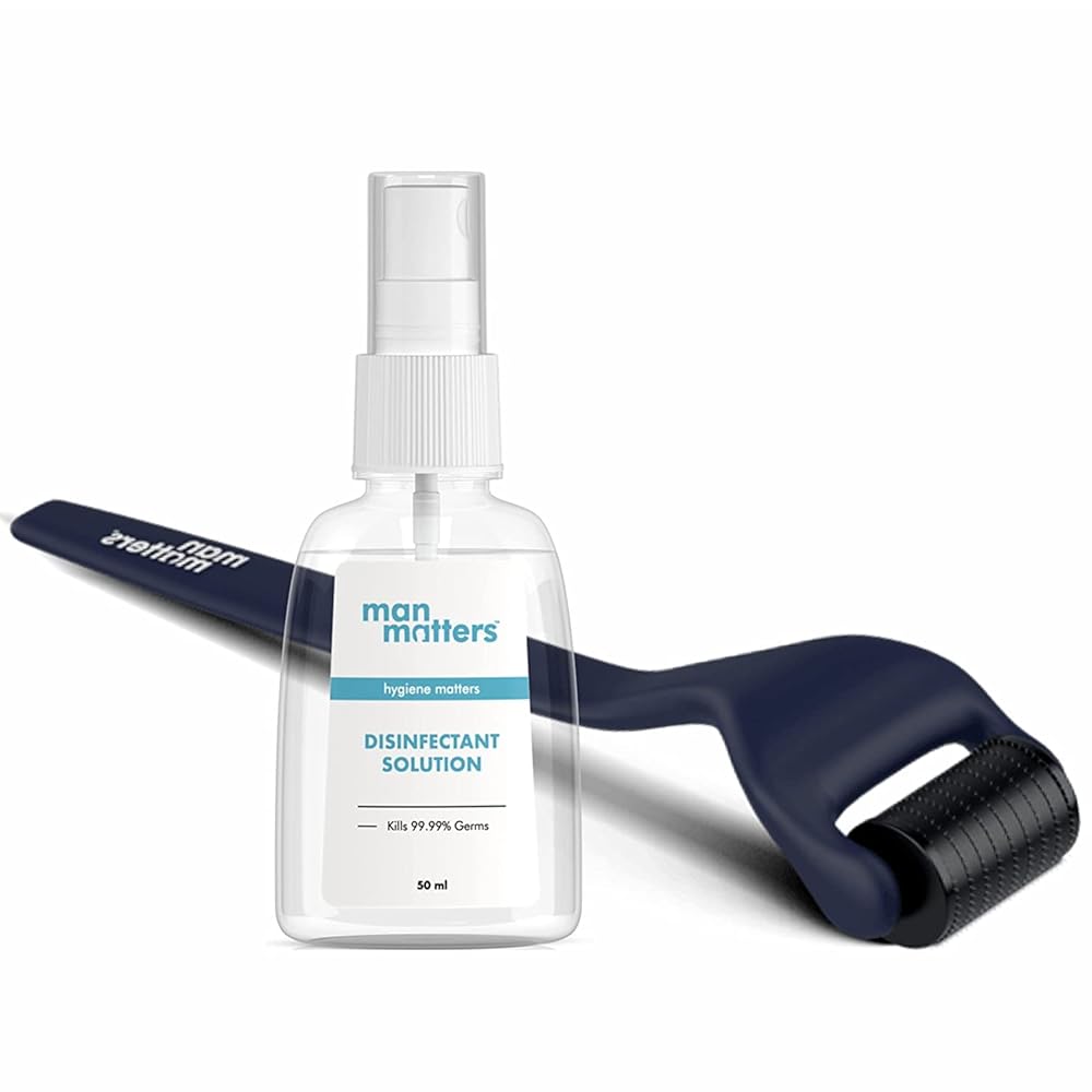 Man Matters Advance Derma Roller with Disinfectant | For Scalp & Beard | 540 Micro 0.5mm Titanium Alloy Needles | Reduces Hair Fall, Stimulates Hair Follicles | Safe & Effective