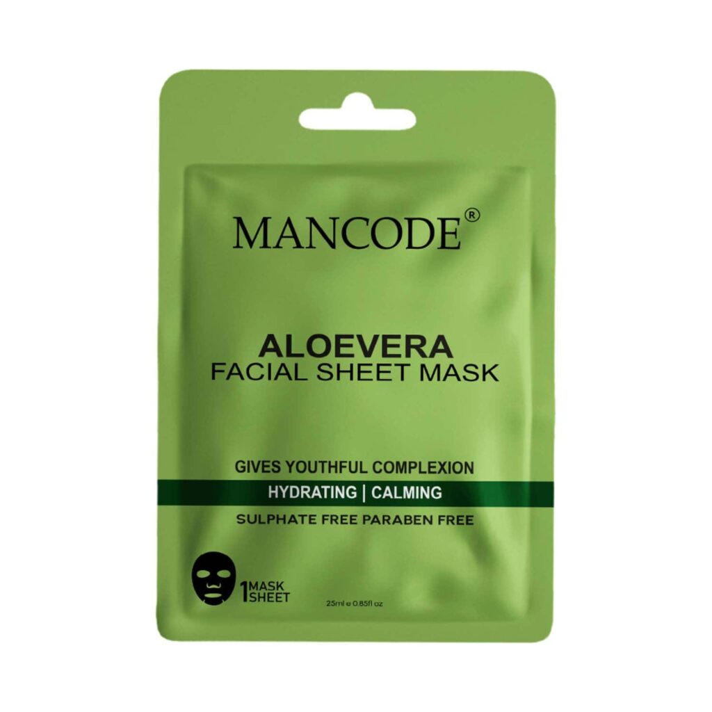 Mancode Aloe Vera Facial Sheet Mask For All Skin Types (25 ml) - Mancode
