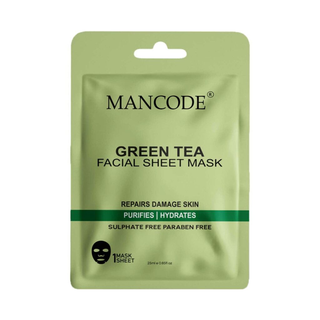 Mancode Green Tea Facial Sheet Mask For All Skin Types (25 ml) - Mancode