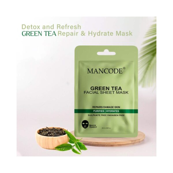 Mancode Green Tea Facial Sheet Mask For All Skin Types (25 ml) - Mancode