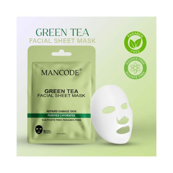 Mancode Green Tea Facial Sheet Mask For All Skin Types (25 ml) - Mancode