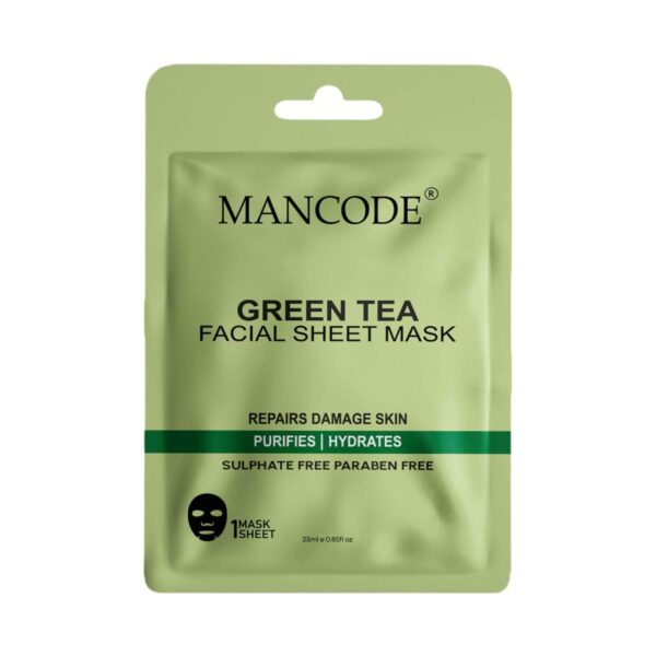 Mancode Green Tea Facial Sheet Mask For All Skin Types (25 ml) - Mancode