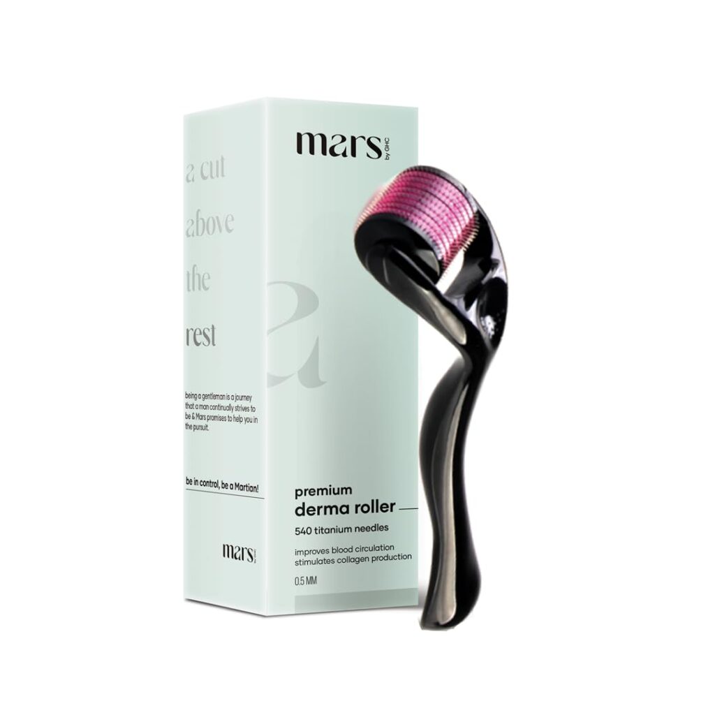 mars by GHC 0.5mm Derma Roller: 540 Titanium Micro Needles for Hair Growth & Beard Care | Minimize Hair Fall, Boost Follicle Stimulation | User-Friendly, Safe & Effective (Pack...