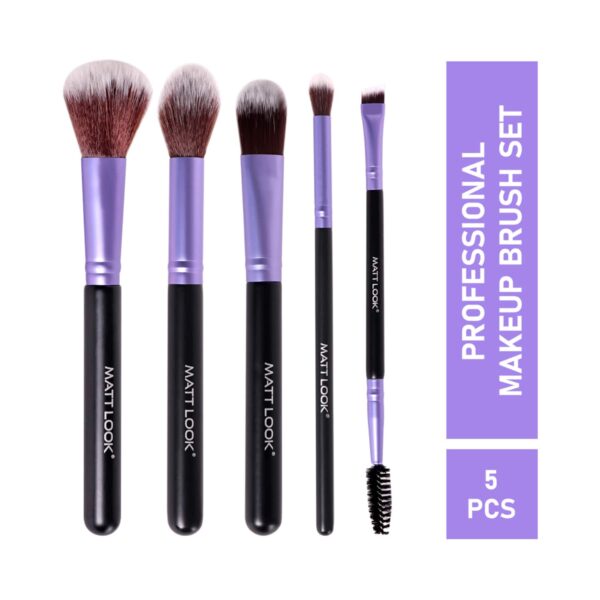 Matt Look Premium Synthetic Bristle Professional Face and Eye Makeup Brush Set - Multicolour (5Pcs) - Matt Look