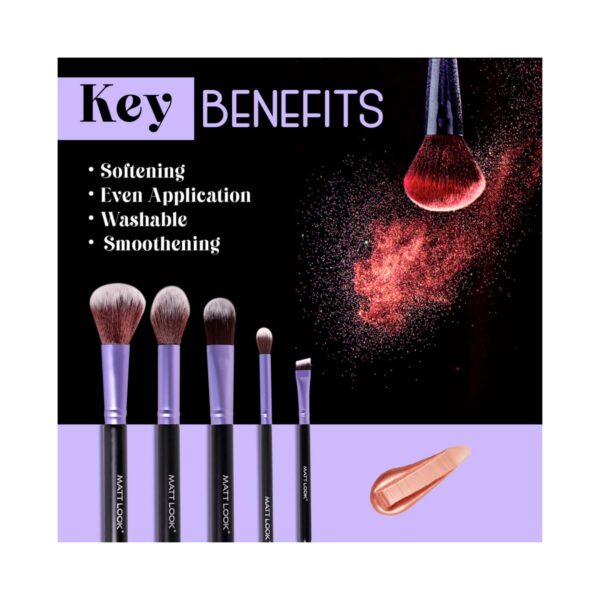 Matt Look Premium Synthetic Bristle Professional Face and Eye Makeup Brush Set - Multicolour (5Pcs) - Matt Look