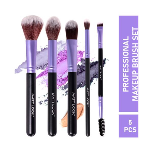 Matt Look Premium Synthetic Bristle Professional Face and Eye Makeup Brush Set - Multicolour (5Pcs) - Matt Look