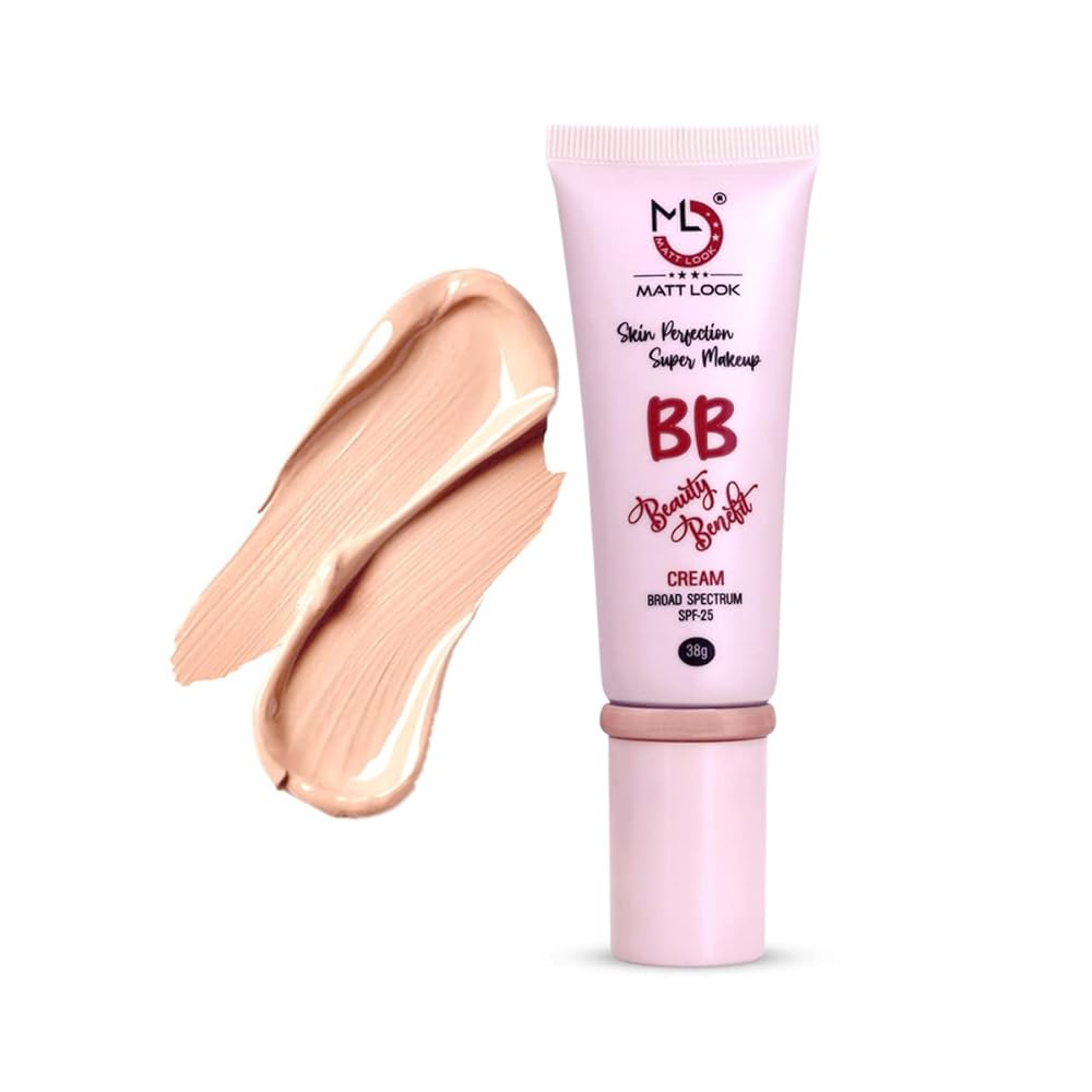 MATT LOOK Skin Perfection BB Super Makeup Cream with SPF 25 Oil Free Lightweight Hide Blemishes Facial Moisturizer with Deeply Hydrating Pore Minimizer - Cashew White (38gm)