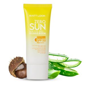 MATT LOOK Zero SUN Matte Gel SPF 50 PA++ Sunscreen (UVA/UVB/Blue Light Safe) with Niacinamide, Aloe & Horse-Chestnut for Normal to Oily Skin - 50Gms (Pack 1)