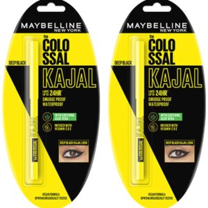 Maybelline New York Colossal Kajal, Intense Colour, Waterproof, Long lasting 24Hrs Stay, Black, 0.35g (Pack of 2)