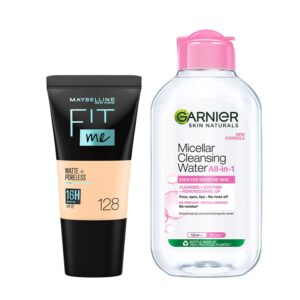 Maybelline New York Fit Me Foundation Tube, 128 with Garnier Micellar Cleansing Water Combo - Maybelline New York
