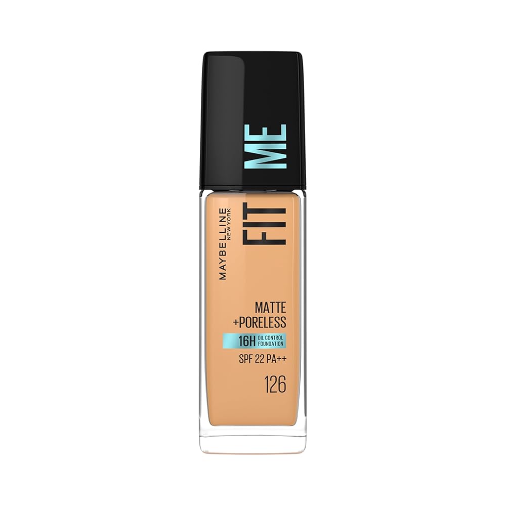 Maybelline New York Fit Me Matte + Poreless Liquid Foundation, pore minimising Foundation, lightweight formula suitable for daily use, Matte Finish Foundation for Indian Skin -...