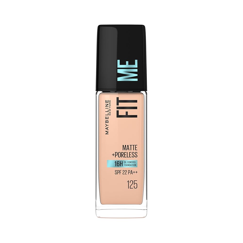 Maybelline New York Liquid Foundation, Matte Finish, With SPF, Absorbs Oil, Fit Me Matte + Poreless, 125 Nude Beige, 30 ml