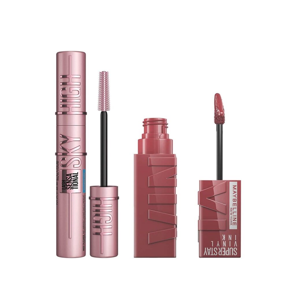 Maybelline New York Sky High Mascara and Super Stay Vinyl Ink Liquid Lipstick (Witty) - Maybelline New York