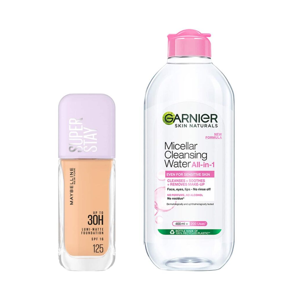 Maybelline New York Super Stay Lumi-Matte Liquid Foundation 125 + Garnier Micellar Water Combo - Maybelline New York