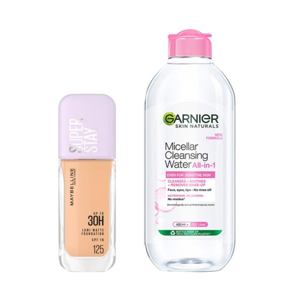 Maybelline New York Super Stay Lumi-Matte Liquid Foundation 125 + Garnier Micellar Water Combo - Maybelline New York