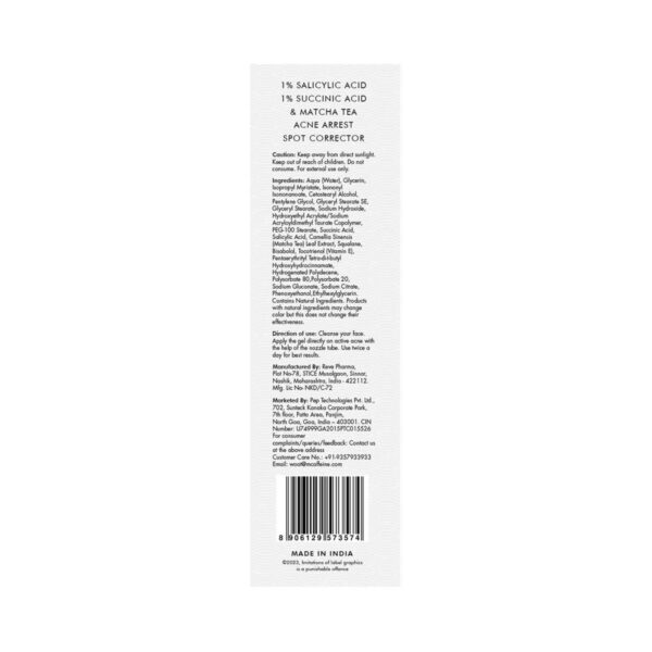 mCaffeine 1% Salicylic Acid 1% Succinic Acid & Matcha Tea Acne Arrest Spot Corrector Serum (15 ml) - mCaffeine
