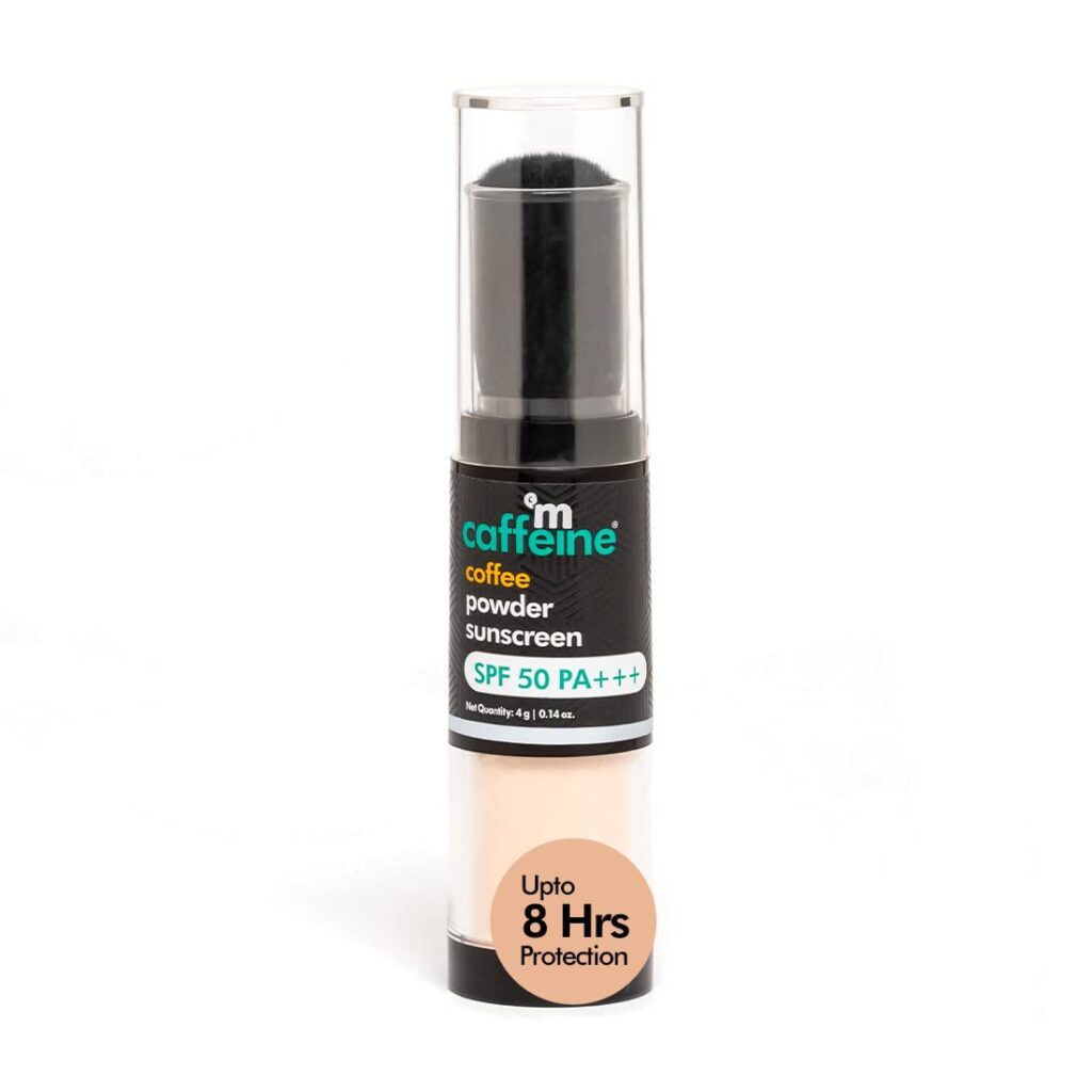 mCaffeine 100% Mineral Powder Sunscreen SPF 50 PA+++ for Oily Skin | Mattifying, Water Resistant & Zero White Cast | Travel Friendly & Easy to Apply