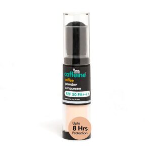 mCaffeine 100% Mineral Powder Sunscreen SPF 50 PA+++ for Oily Skin | Mattifying, Water Resistant & Zero White Cast | Travel Friendly & Easy to Apply