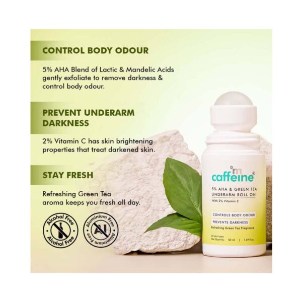 mCaffeine 5% AHA Underarm Roll On with Green Tea (50 ml) - mCaffeine