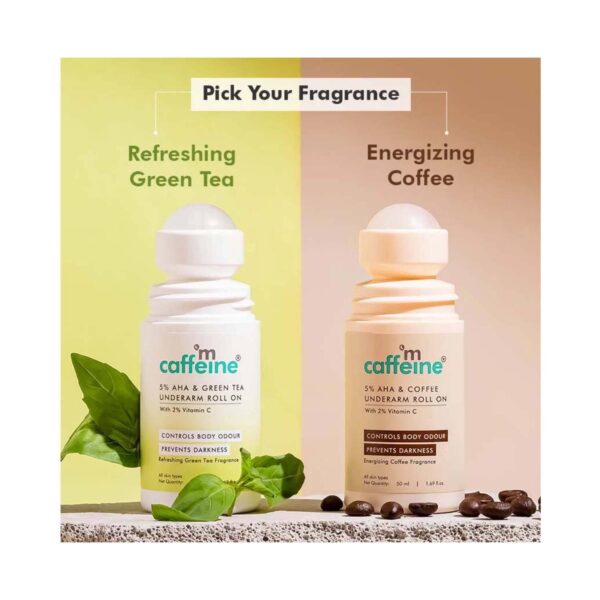 mCaffeine 5% AHA Underarm Roll On with Green Tea (50 ml) - mCaffeine