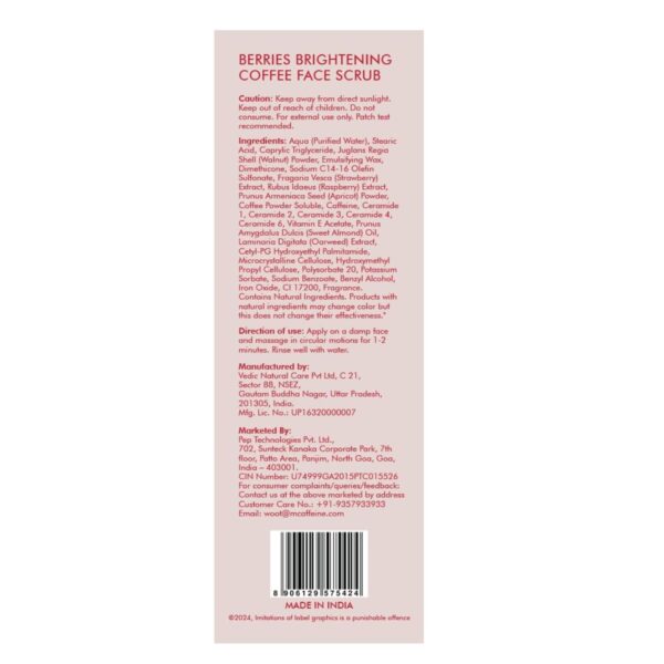 mCaffeine Berries Brightening Coffee Face Scrub for Glow (75 g) - mCaffeine