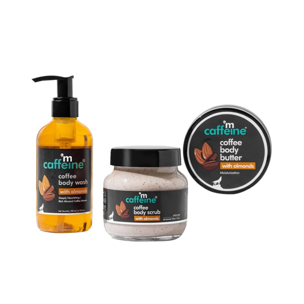 mCaffeine Body Cleansing & Moisturizing Trio With Almonds - (3Pcs) - mCaffeine