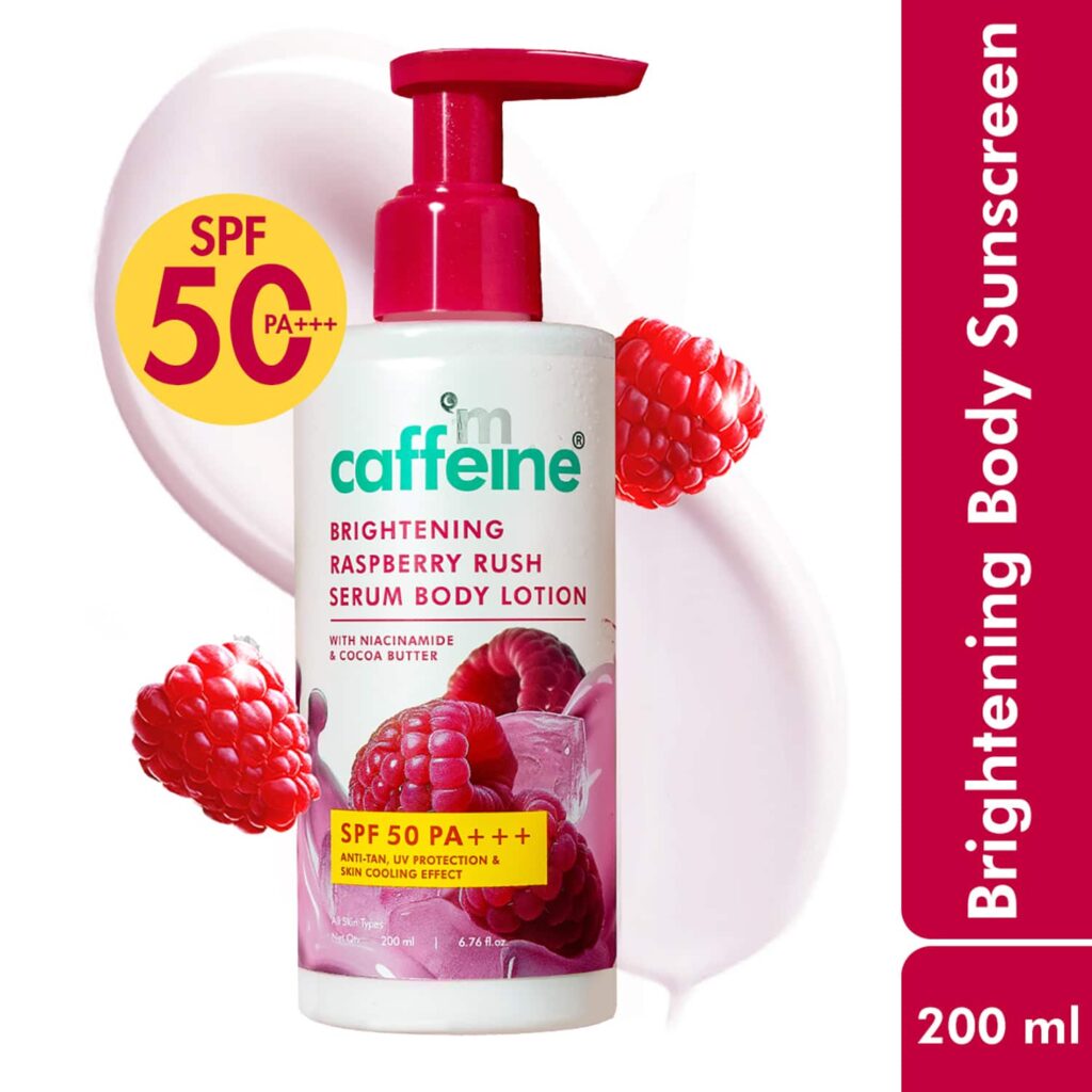 mCaffeine Brightening SPF 50 PA+++ Body Sunscreen Lotion, Instant Cooling,Non-Sticky,De-tan Lotion (200 ml) - mCaffeine