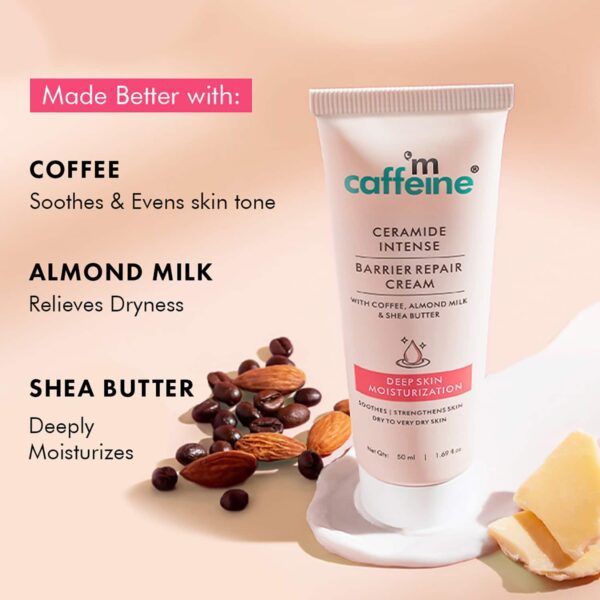 mCaffeine Ceramide Intense Barrier Repair Cream, 72Hrs Deep Moisturization,Dry to Very Dry Skin (50ml) - mCaffeine