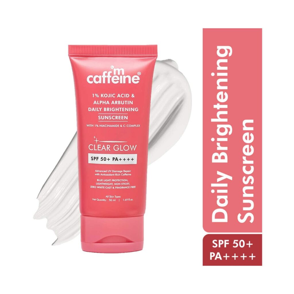 mCaffeine Clear Glow 1% Kojic Acid & Alpha Arbutin Brightening Sunscreen SPF 50 PA++++ (50 ml) - mCaffeine