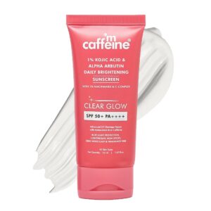 mCaffeine CLEAR GLOW 1% Kojic Acid & Alpha Arbutin Brightening Sunscreen SPF 50 PA++++ |Niacinamide-Dark Spots & Pigmentation| UVA-B Sun Protection|For Men & Women - 50ml For...