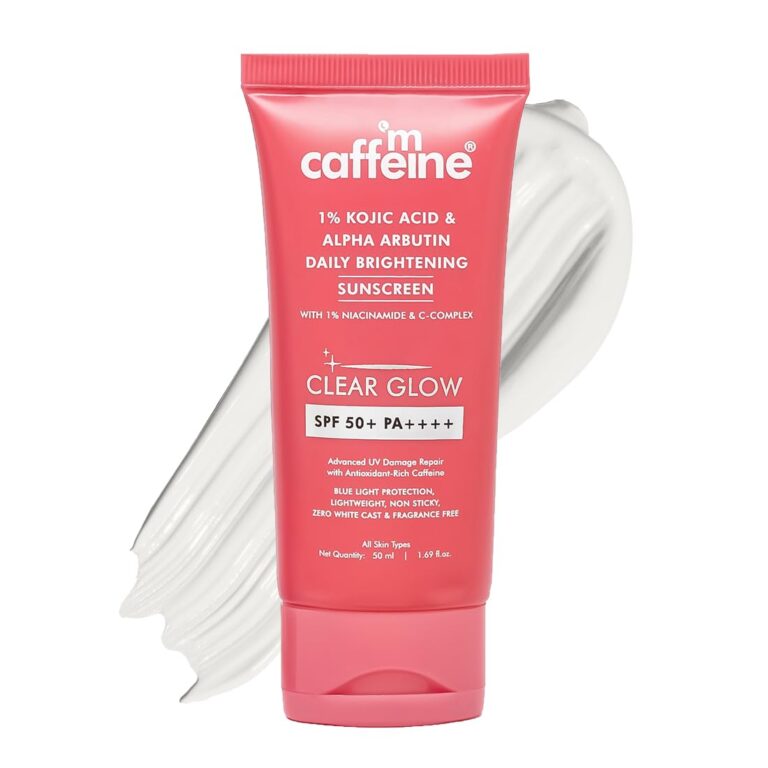 mCaffeine CLEAR GLOW 1% Kojic Acid & Alpha Arbutin Brightening Sunscreen SPF 50 PA++++ |Niacinamide-Dark Spots & Pigmentation| UVA-B Sun Protection|For Men & Women - 50ml For...