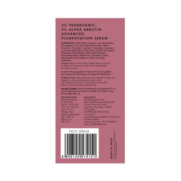 mCaffeine Clear Glow 3% Tranexamic 2% Alpha Arbutin Advanced Pigmentation Serum Treatment (20 ml) - mCaffeine