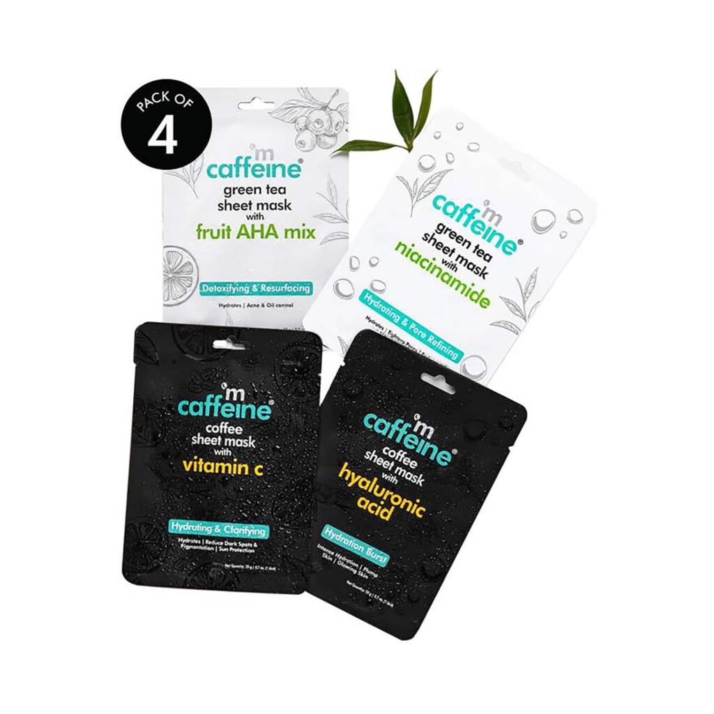 mCaffeine Coffee And Green Tea Sheet Mask (4Pcs) - mCaffeine