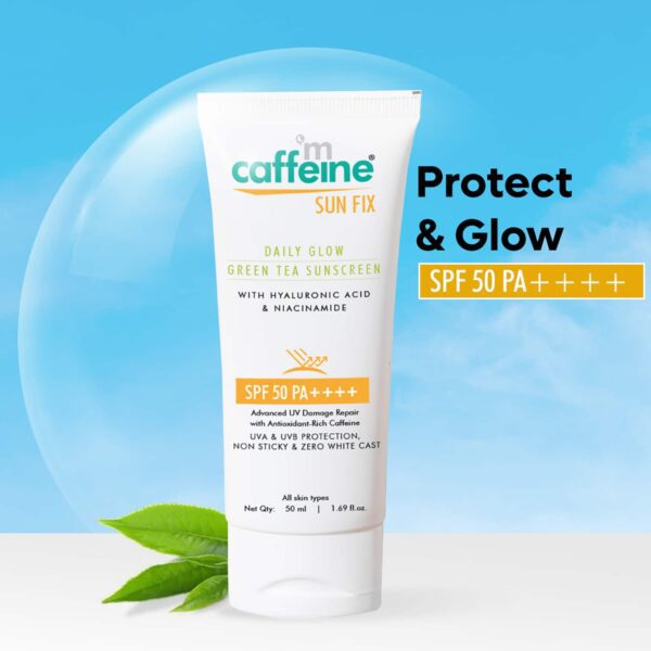 mCaffeine Daily Glow Sunscreen SPF50 PA++++ with Niacinamide & Green Tea No White Cast (50 ml) - mCaffeine