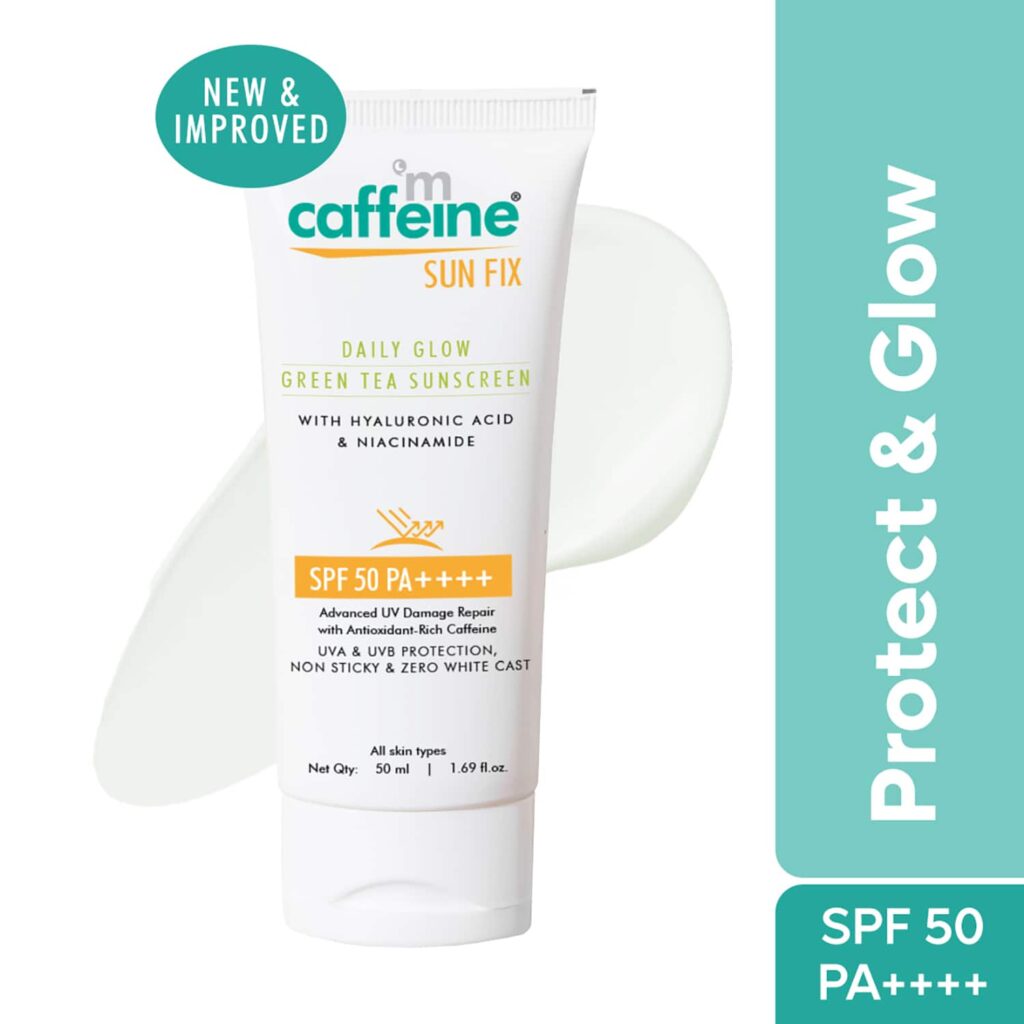 mCaffeine Daily Glow Sunscreen SPF50 PA++++ with Niacinamide & Green Tea No White Cast (50 ml) - mCaffeine
