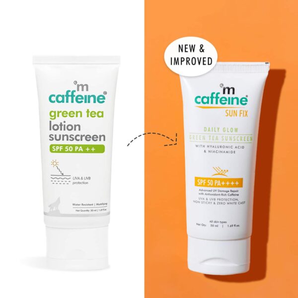 mCaffeine Daily Glow Sunscreen SPF50 PA++++ with Niacinamide & Green Tea No White Cast (50 ml) - mCaffeine