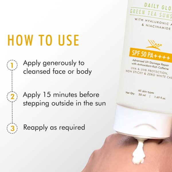 mCaffeine Daily Glow Sunscreen SPF50 PA++++ with Niacinamide & Green Tea No White Cast (50 ml) - mCaffeine