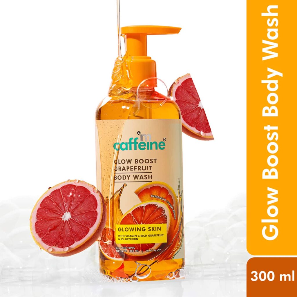 mCaffeine Glow Boost Grapefruit Body Wash, Fruity Grapefruit Aroma,Vit C Rich & 5% Glycerine (300 ml) - mCaffeine