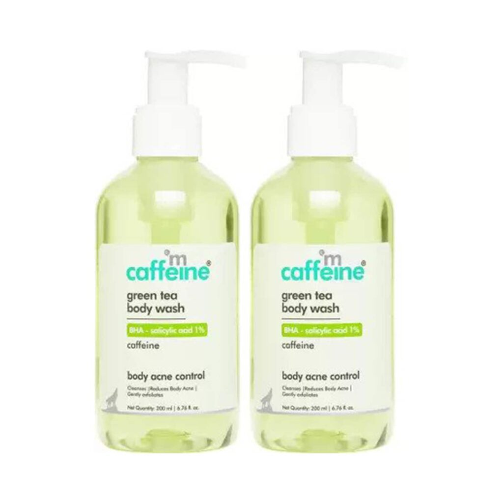 mCaffeine Green Tea & 1% Salicylic Acid Body Wash for Women & Men Prevents Acne Combo - mCaffeine