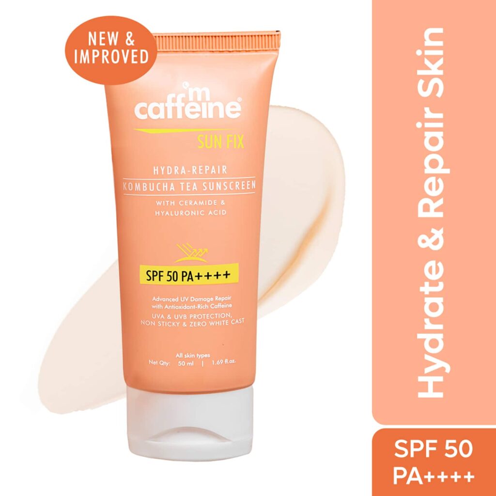 mCaffeine Hydra Repair Sunscreen SPF 50 PA++++ with Kombucha Tea UVA-UVB Protection & No White Cast - mCaffeine