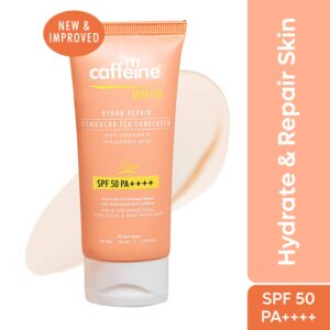 mCaffeine Hydra Repair Sunscreen SPF 50 PA++++ with Kombucha Tea UVA-UVB Protection & No White Cast - mCaffeine