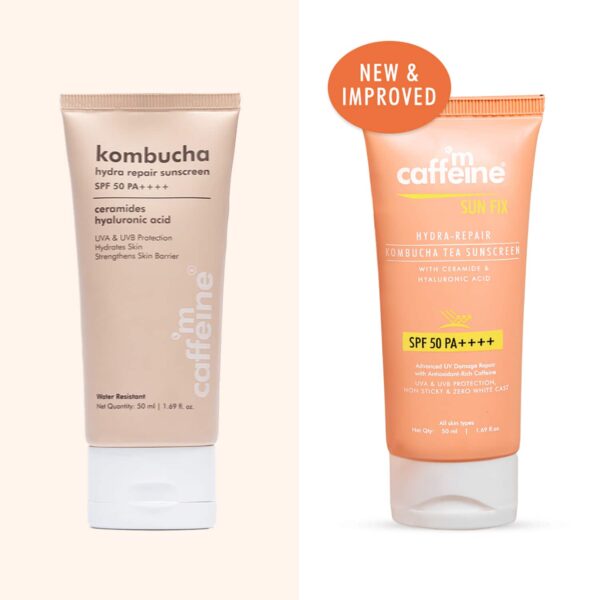 mCaffeine Hydra Repair Sunscreen SPF 50 PA++++ with Kombucha Tea UVA-UVB Protection & No White Cast - mCaffeine