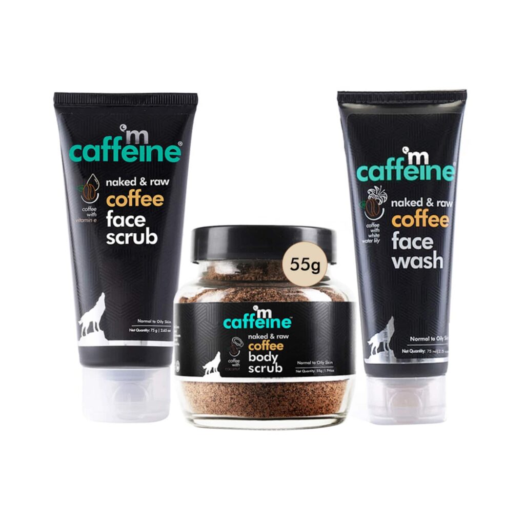 mCaffeine Nacked & Raw Body Scrub & Espresso Coffee Face Scrub And Espresso Coffee Face Wash - (3Pcs) - mCaffeine