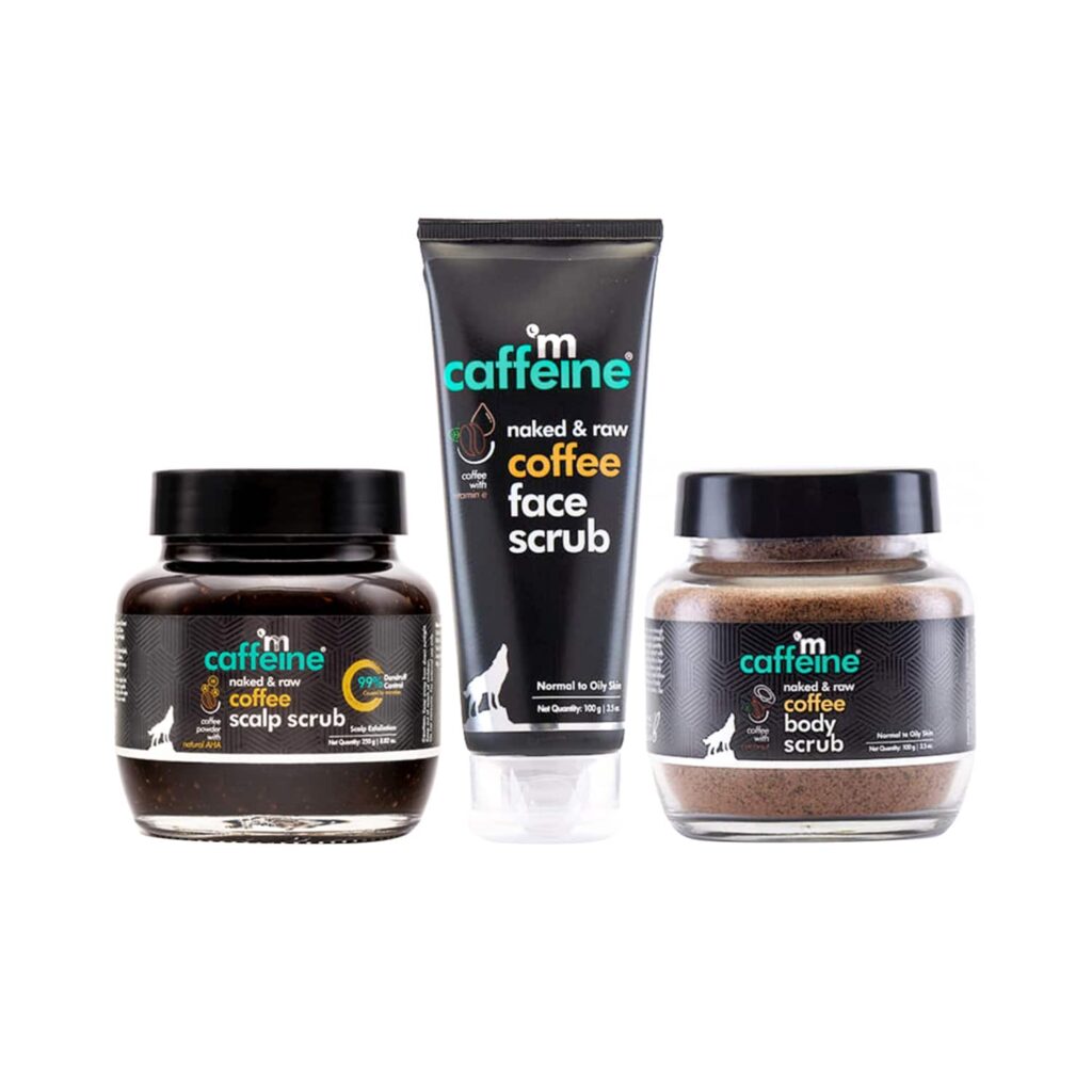 mCaffeine Naked & Raw Coffee Body Scrub & Coffee Face Scrub And Coffee Scalp Scrub - (3Pcs) - mCaffeine
