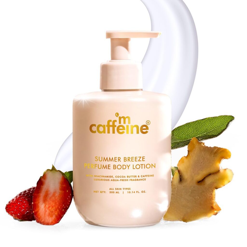 mCaffeine Summer Breeze Perfume Body Lotion| Niacinamide, Cocoa Butter & Shea Butter For Deep Moisturization | Lightweight, Non-Sticky | Aqua-Fresh Beachy Fragrance | Body...